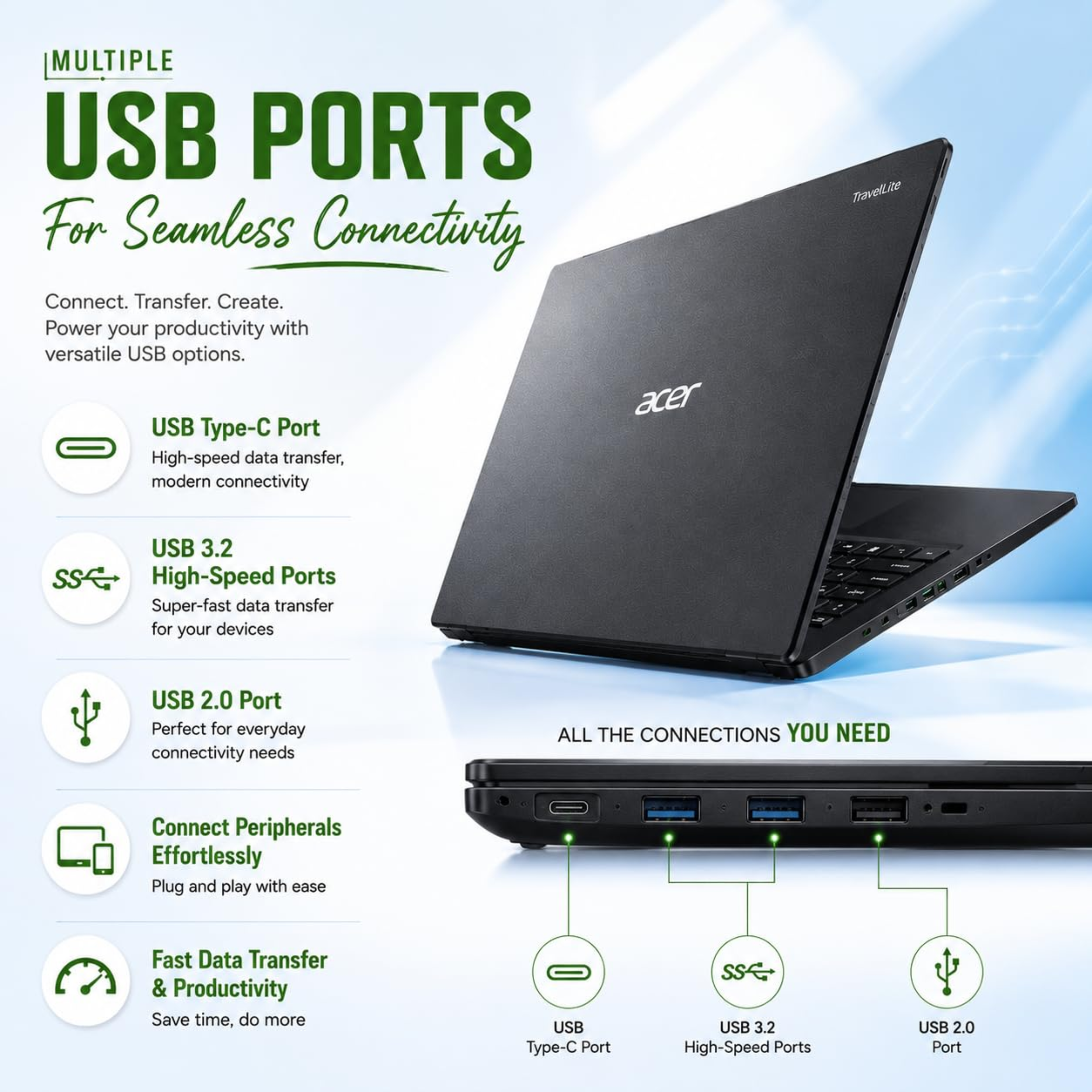 Acer TravelLite TL05 15.6" FHD Smart Laptop - AMD Ryzen 7 7730U, 16GB RAM, 512GB SSD, Radeon Graphics, Windows 11, MS Office 2024 Lifetime, 3 Year Warranty (Black)