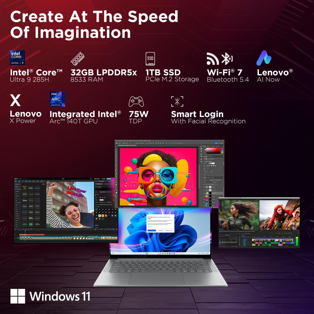 Lenovo Yoga Pro 7 Aura Edition 14.5" 3K OLED Touchscreen Laptop - Intel Evo Core Ultra 9 285H, 32GB RAM, 1TB SSD, Copilot+ AI PC, Windows 11, Office Home 2024, Lenovo AI Now (Grey, 1.5kg, 83KF004CIN)