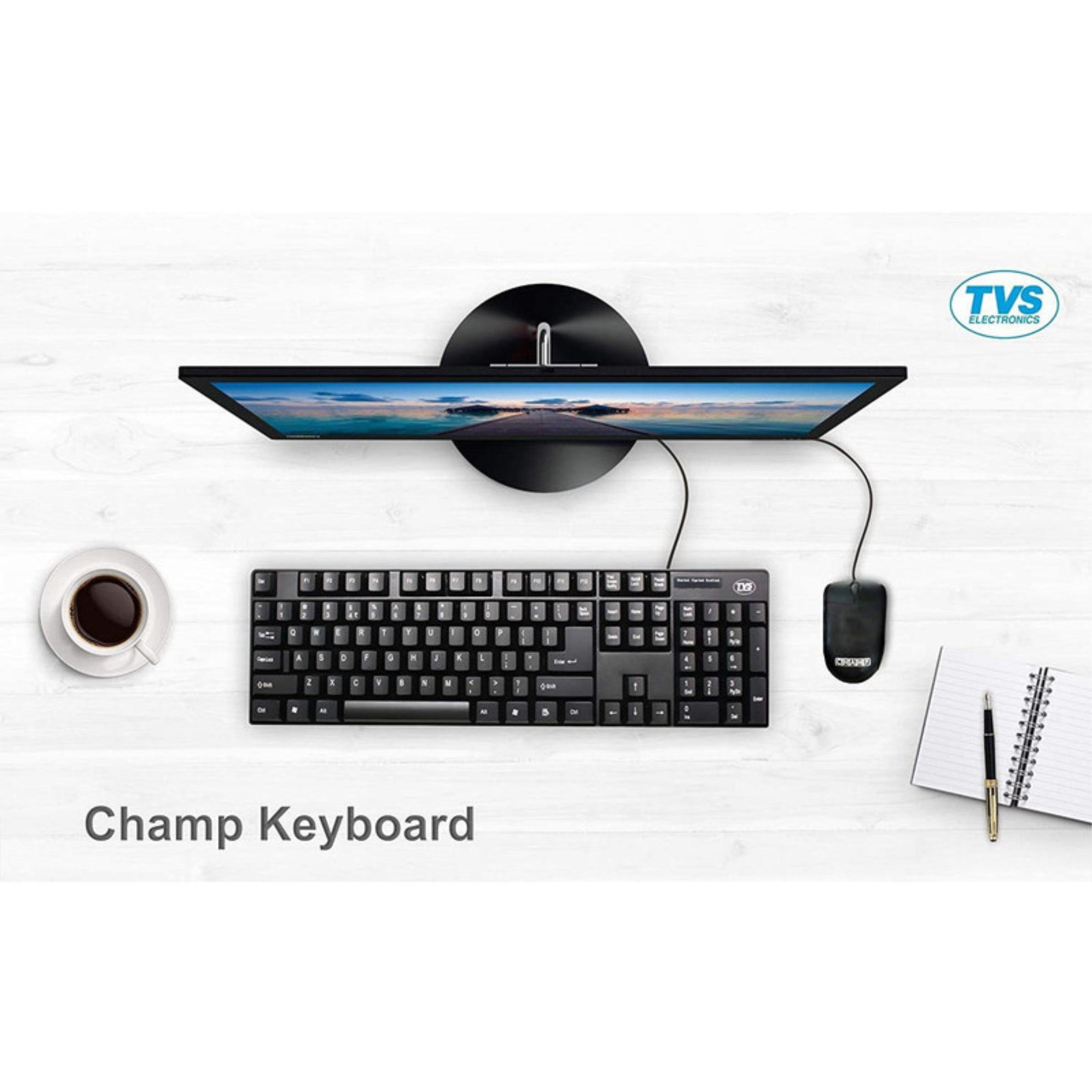 TVS Electronics Champ Wired USB Desktop Keyboard | 10 Million Keystrokes | Spill-Resistant Design | UV Coated Long-Lasting Keys | Ergonomic Full-Size Keyboard for Office & Home (Black)