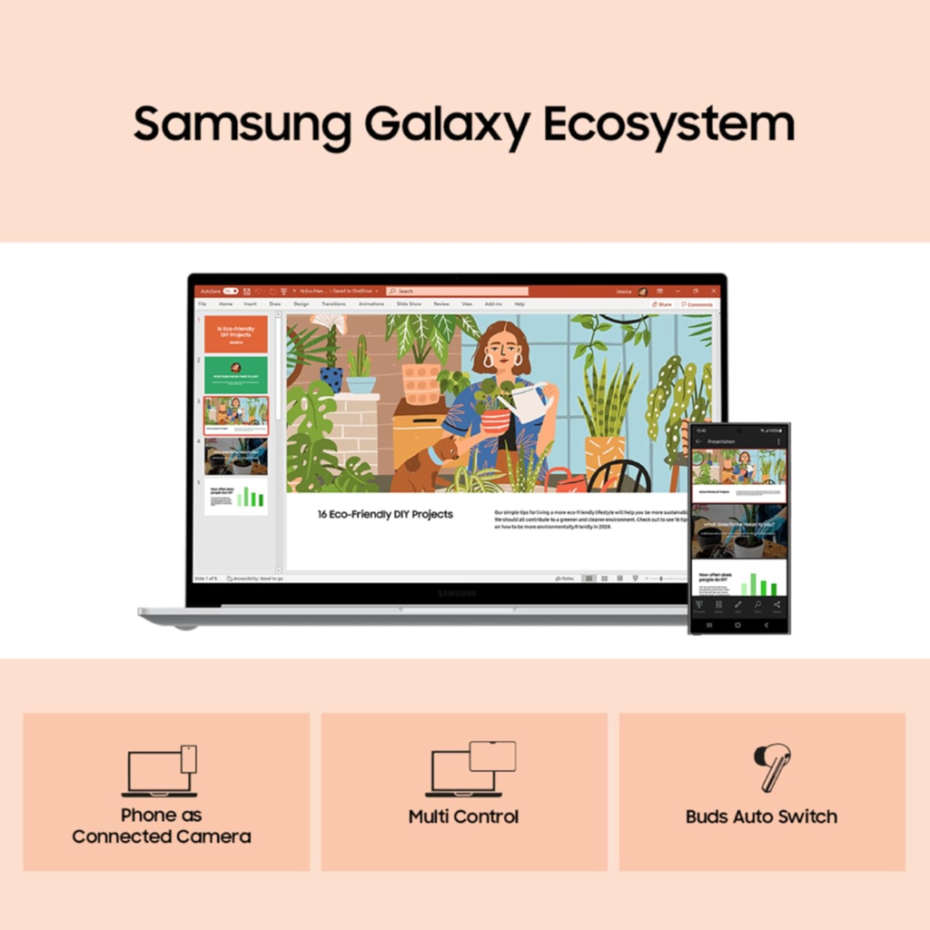 Samsung Galaxy Book4 Thin & Light Laptop 15.6" Full HD - 13th Gen Intel Core i5-1335U, Intel Iris Xe Graphics, 16GB RAM, 512GB SSD, Fingerprint Reader, RJ45 LAN Port, Windows 11 Home, MS Office 2021 (Gray)