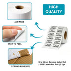 38x50mm Barcode Label Roll | 2000 Labels Per Roll | 2 Ups Chromo Paper Sticker | Self Adhesive Labels for POS, Retail & Shipping