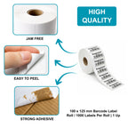 100x125mm Direct Thermal Barcode Label Roll | 1000 Labels Per Roll | 1 Up DT Sticker | Self Adhesive Shipping, Logistics & POS Labels