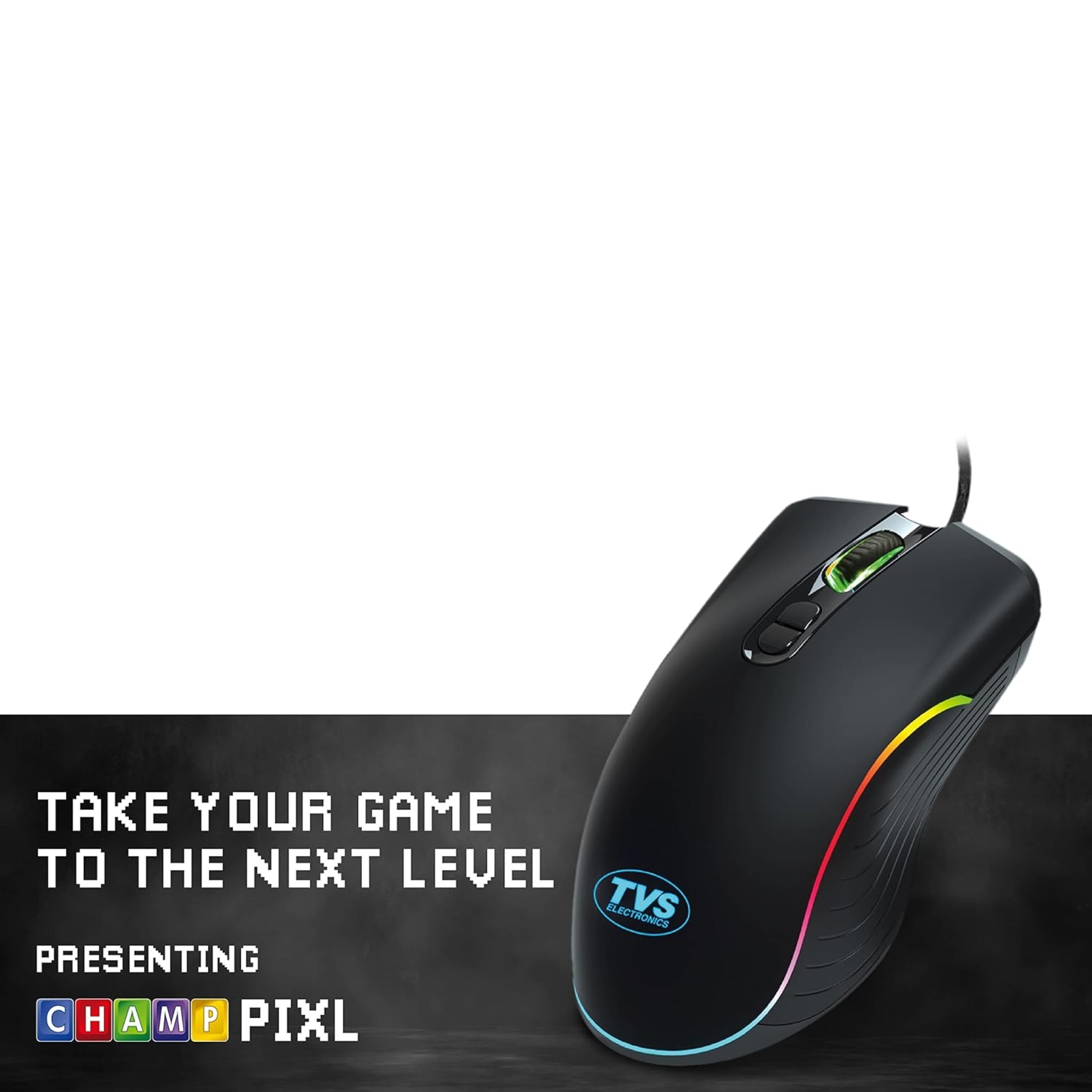 TVS Electronics Champ Pixel Wired Gaming Mouse – 12000 DPI, Running RGB LEDs, 7 Programmable Buttons, 220 IPS High Speed, Braided Cable (Black)