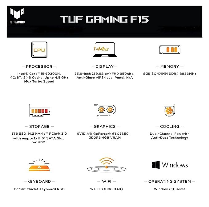 ASUS TUF  15 Gaming FX506LH-HN310W I5   Full HD Laptop