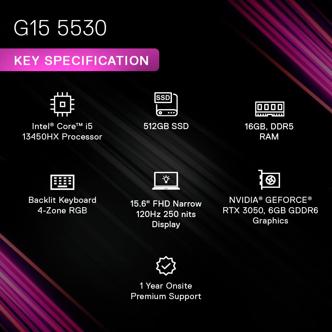 DELL INSPIRON ( GN5530D83M6001ORB1) G15-5530 I5 13TH GEN 16GB/512 SSD 6GB RTX 3050 Gaming Laptop