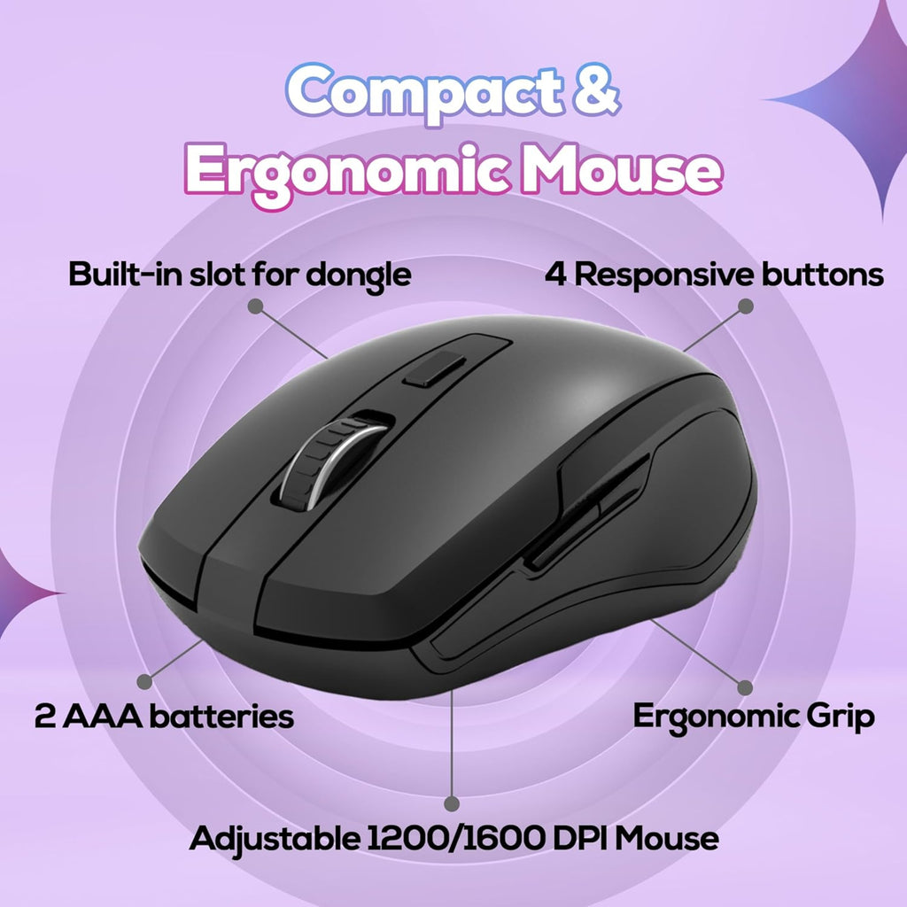 TVS Electronics Platina Wireless Mechanical Keyboard & Mouse Combo | 50 Million Keystrokes | 2.4GHz Wireless (10m Range) | Dustproof Mechanical Switches | Adjustable 1600 DPI Mouse | For Windows, Mac & Linux (Black)