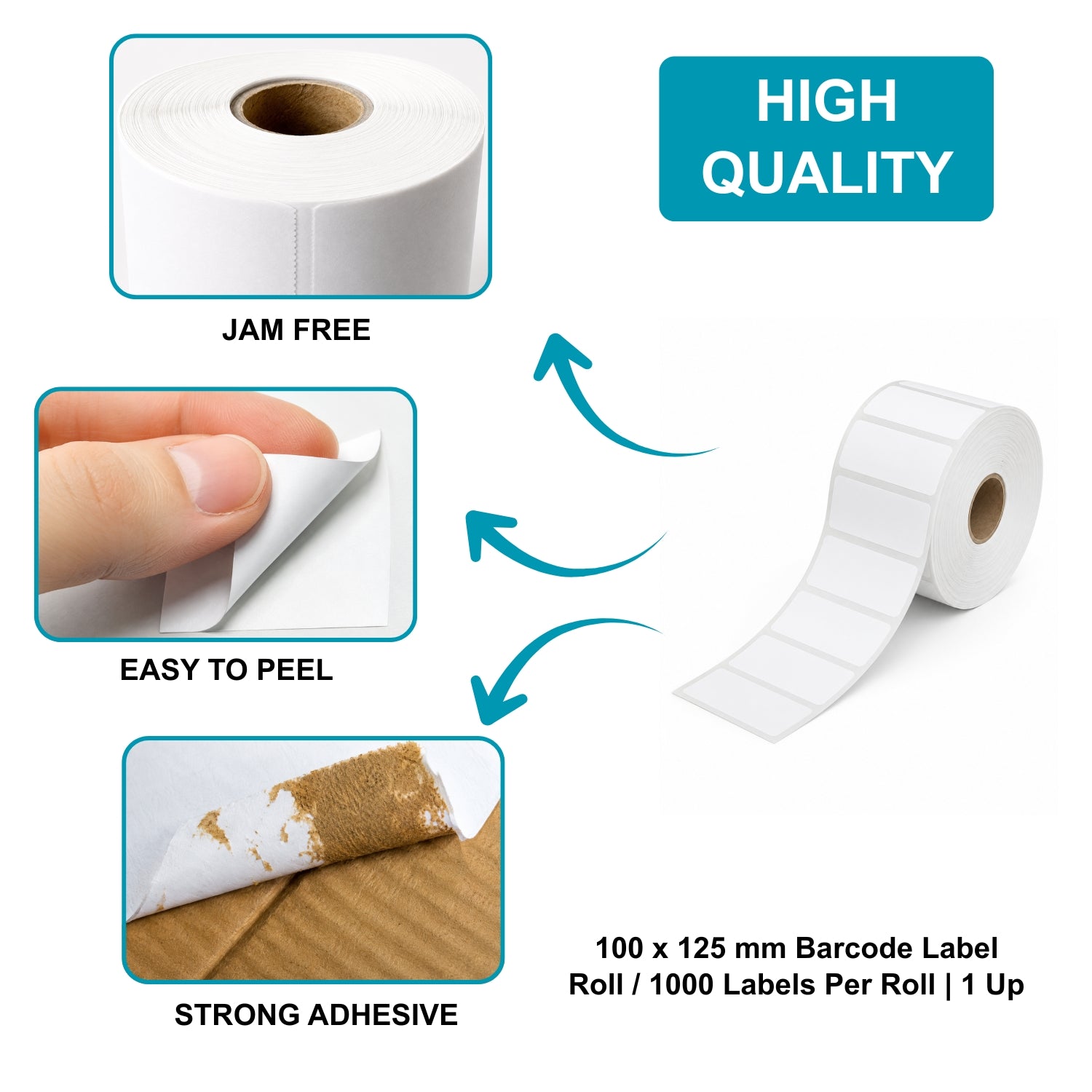 100x125mm Direct Thermal Barcode Label Roll | 1000 Labels Per Roll | 1 Up DT Sticker | Self Adhesive Shipping, Logistics & POS Labels