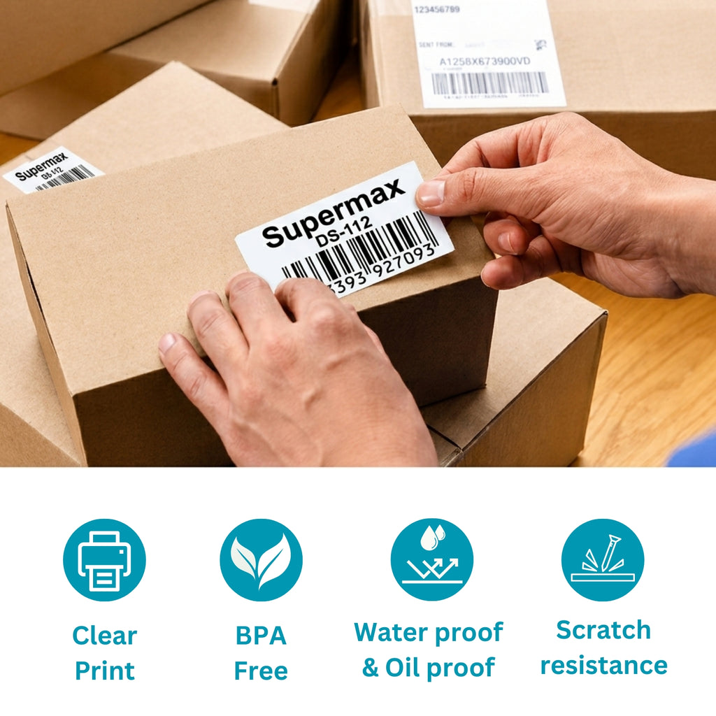 50x25mm Barcode Label Roll | 2000 Labels Per Roll | 2 Ups Chromo Paper Sticker | Self Adhesive Labels for POS, Retail & Shipping