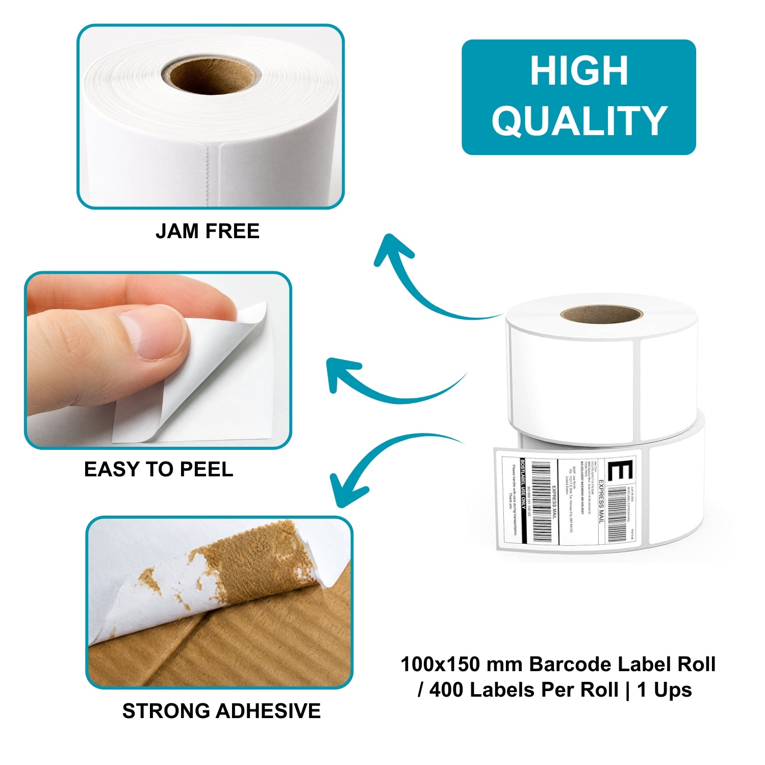 100x150mm Direct Thermal Shipping Label Roll | 400 Labels Per Roll | 1 Up DT Barcode Sticker | Self Adhesive eCommerce & Logistics Labels