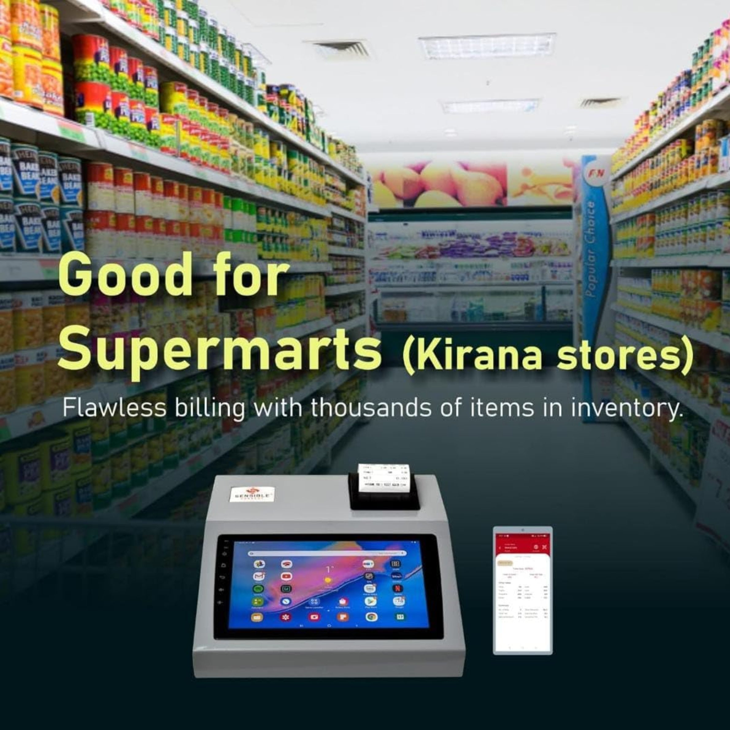 Sensible 10 Touch Billing Machine - 10" Android POS System with Inbuilt Receipt Printer