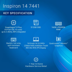 Dell Inspiron 7441 Plus AI Laptop | Snapdragon X Plus X1P-64-100 | 16GB LPDDR5X RAM | 512GB SSD | 14" QHD+ Touch Display | Qualcomm Adreno GPU | Windows 11 | Ice Blue