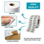 38x25mm Barcode Label Roll | 2000 Labels Per Roll | 2 Ups Chromo Paper Sticker | Self Adhesive POS, Retail & Shipping Labels