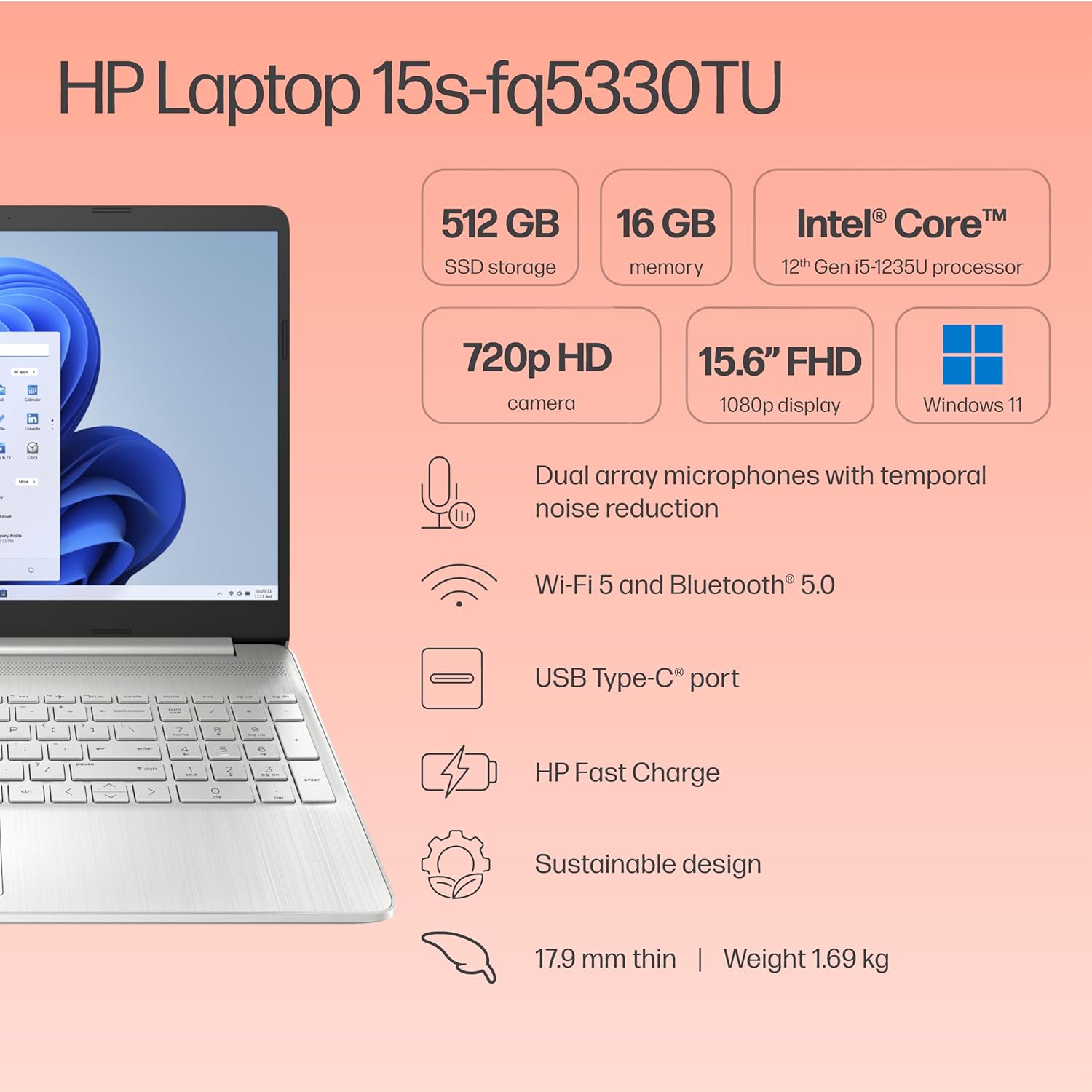HP 15s-fq5330TU I5 12TH GEN 16 GB RAM/512 SSD 15.6" FHD