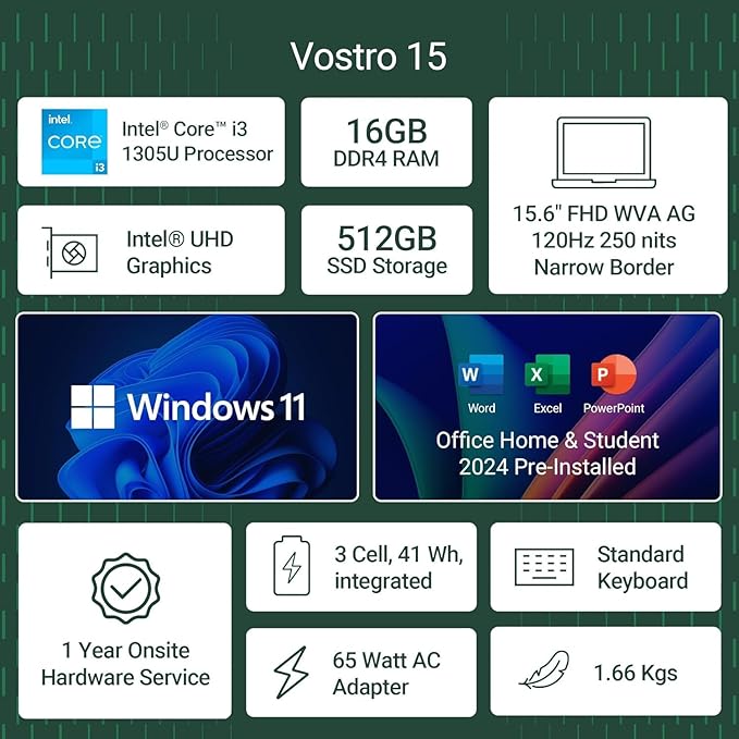 DELL Vostro D552175WIN9BE Intel Core i3 11th Gen i3-1115G4 Thin and Light Laptop
