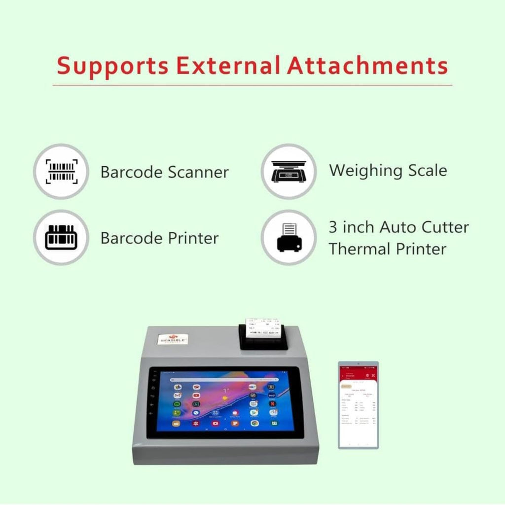 Sensible 10 Touch Billing Machine - 10" Android POS System with Inbuilt Receipt Printer