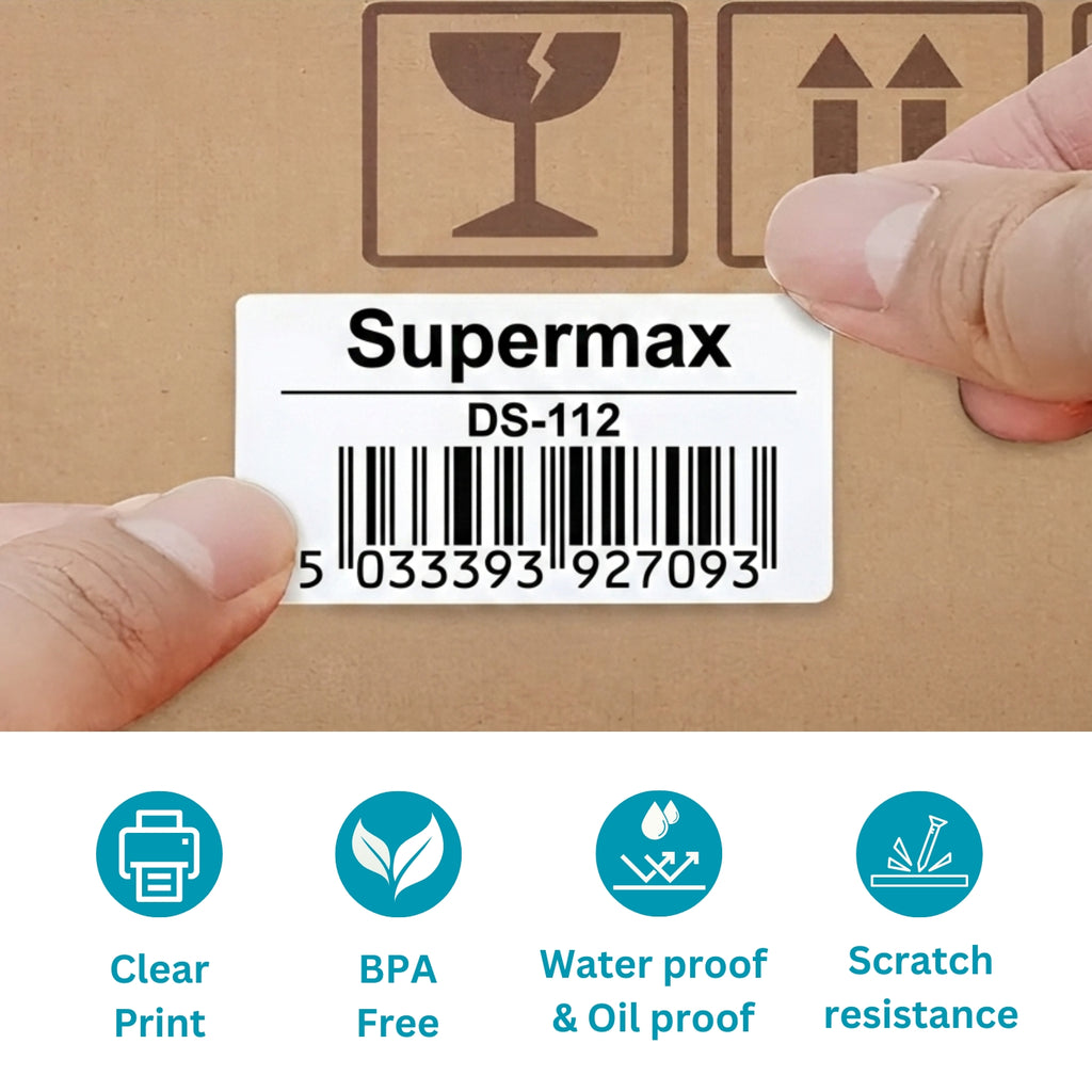 38x25mm Barcode Label Roll | 2000 Labels Per Roll | 2 Ups Chromo Paper Sticker | Self Adhesive POS, Retail & Shipping Labels