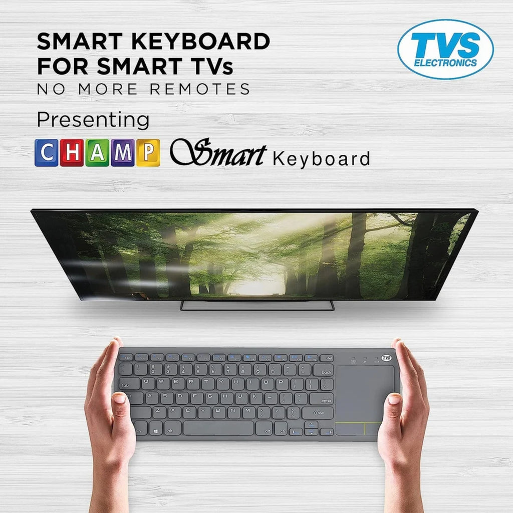 TVS Electronics Champ Smart Wireless Keyboard with Multi-Touch Trackpad | 2.4GHz USB Connectivity | 10m Range | Ergonomic Design for Smart TV, Laptop, HTPC & Android Box (Black)