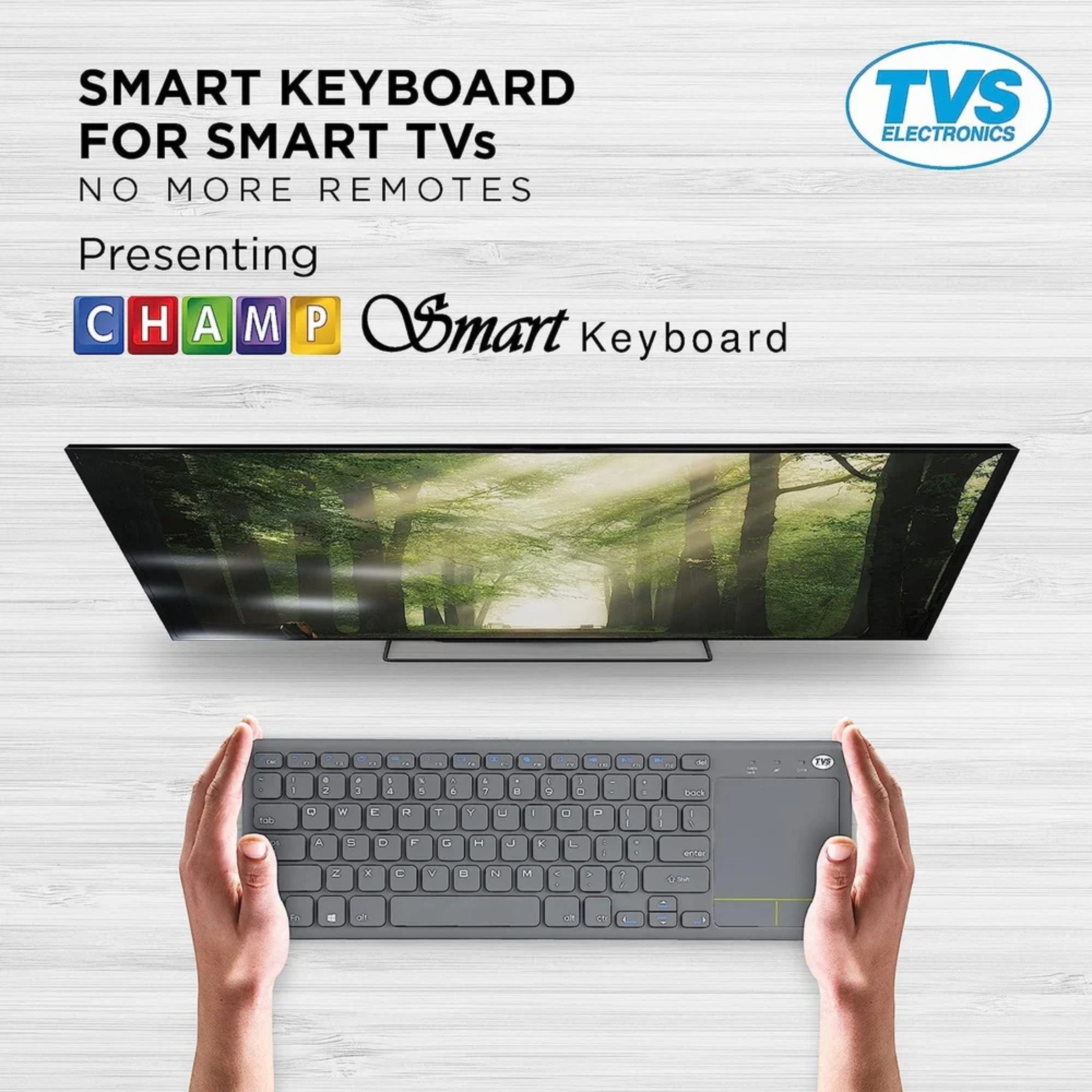 TVS Electronics Champ Smart Wireless Keyboard with Multi-Touch Trackpad | 2.4GHz USB Connectivity | 10m Range | Ergonomic Design for Smart TV, Laptop, HTPC & Android Box (Black)