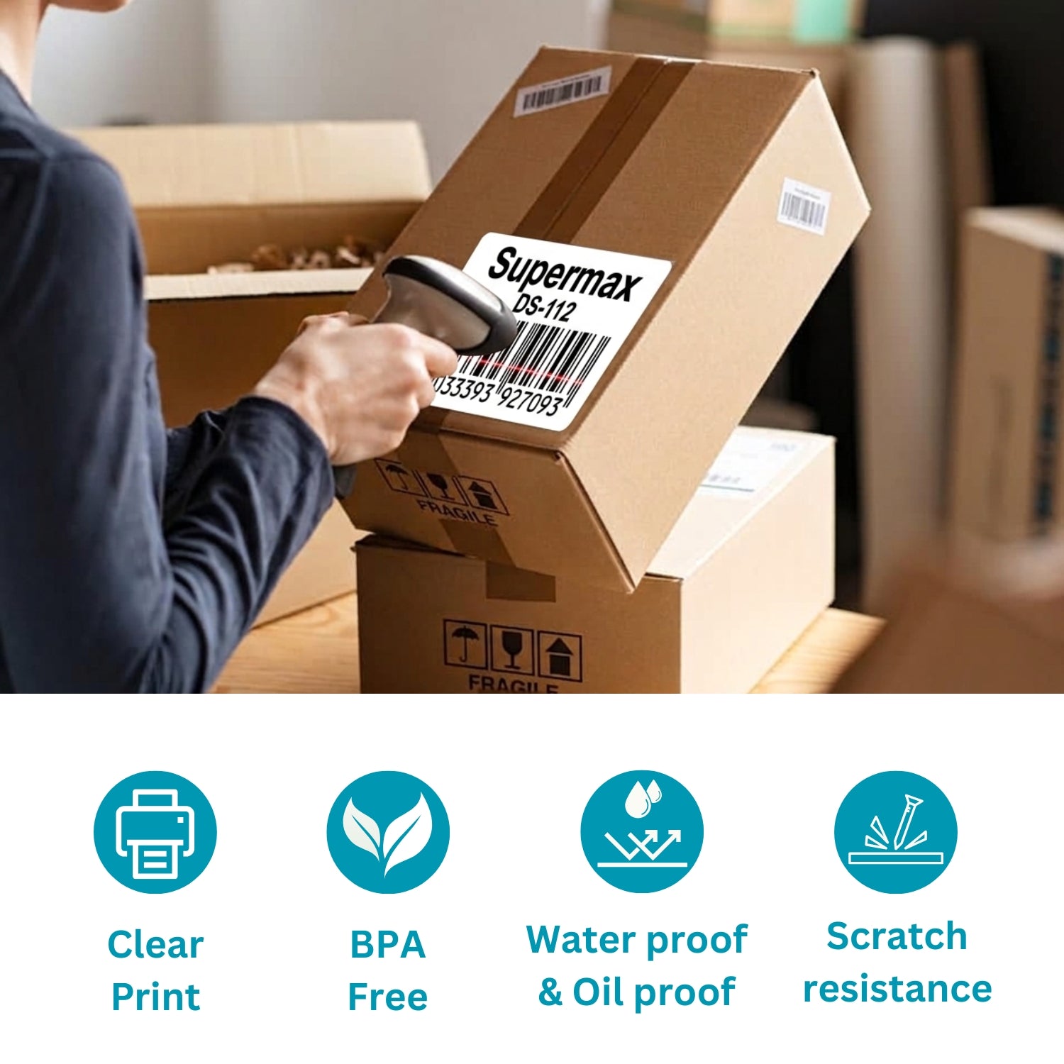 105x105mm Direct Thermal Barcode Label Roll | 1000 Labels Per Roll | 1 Up DT Sticker | Self Adhesive Shipping, POS & Logistics Labels