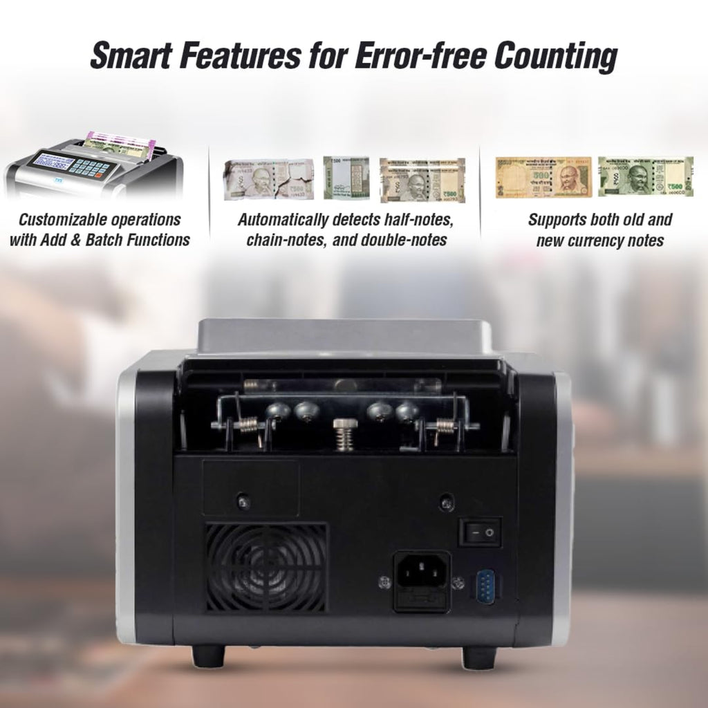 TVS Electronics CC-232 Classic Plus Cash Counting Machine with UV, MG, IR Fake Note Detection | 1000 Notes/Min High-Speed Currency Counter for Banks & Business