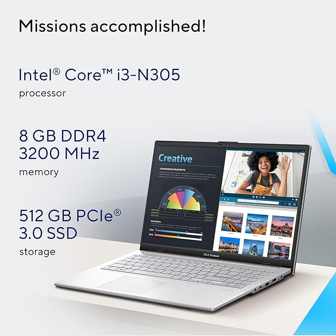 ASUS Vivobook Go 15 (2023), Intel Core i3-N305 E1504GA-NJ321WS