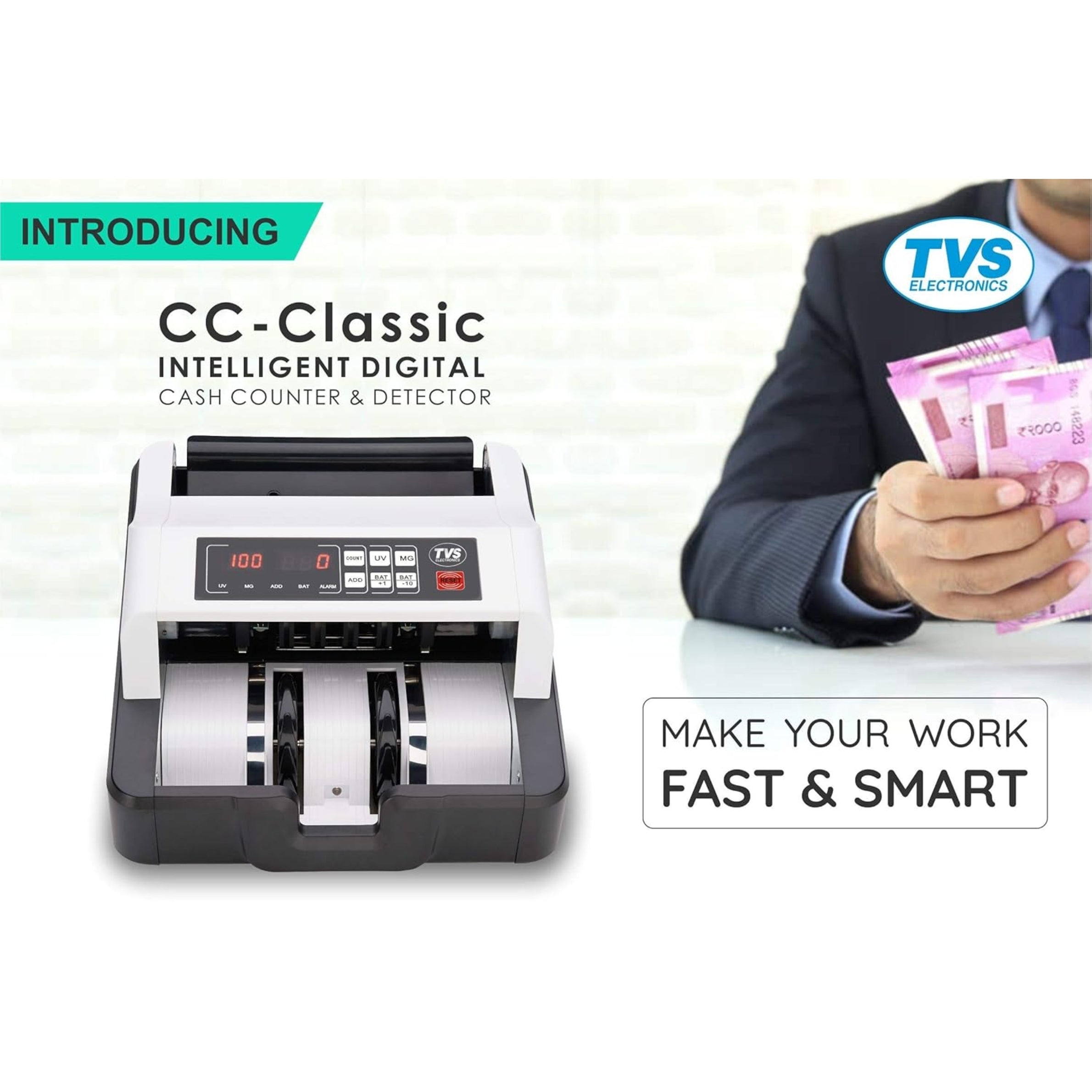 TVS Electronics CC-232 Classic Heavy-Duty Cash Counting Machine | 1200 Notes/Min High Speed | Advanced UV, MG & IR Fake Note Detection | Fully Automatic Money Counter for Indian Currency