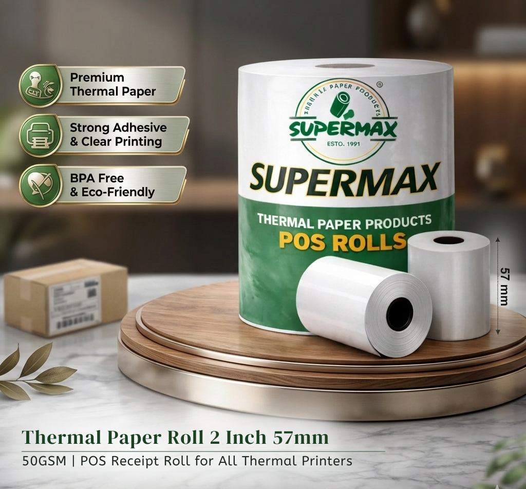 Thermal Paper Roll 2 Inch (57 mm) | 50GSM POS Receipt Roll for All Thermal Printers | BPA Free