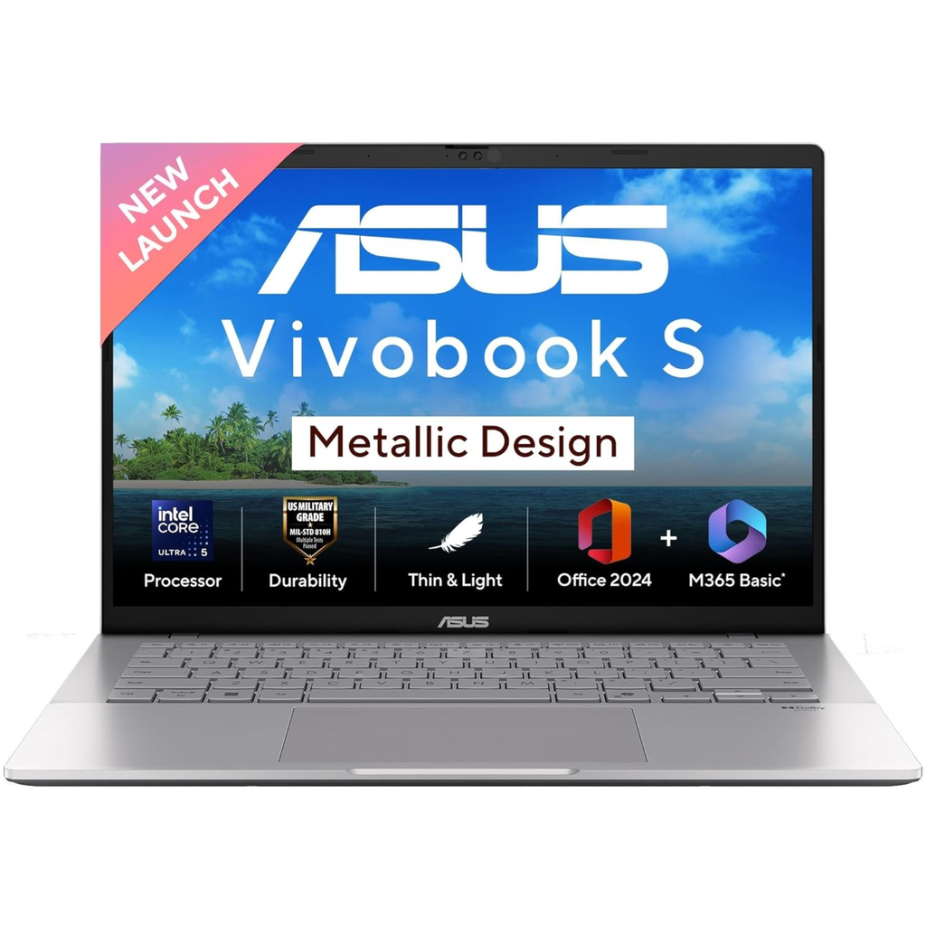 ASUS Vivobook S14 Metallic Design 14.0" FHD+ 60Hz Laptop - Intel Core Ultra 5 225H, Intel iGPU, 16GB RAM, 512GB SSD, Windows 11 Home, Office Home 2024 & Microsoft 365 Basic (Cool Silver, 1.40kg, S3407CA-LY060WS)