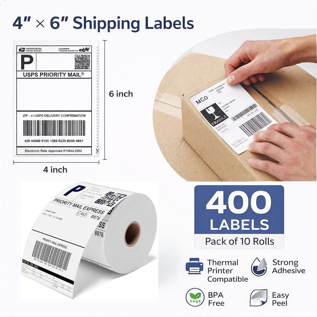 Shipping Label Roll 4x6 inch – 400 Labels | Barcode Sticker