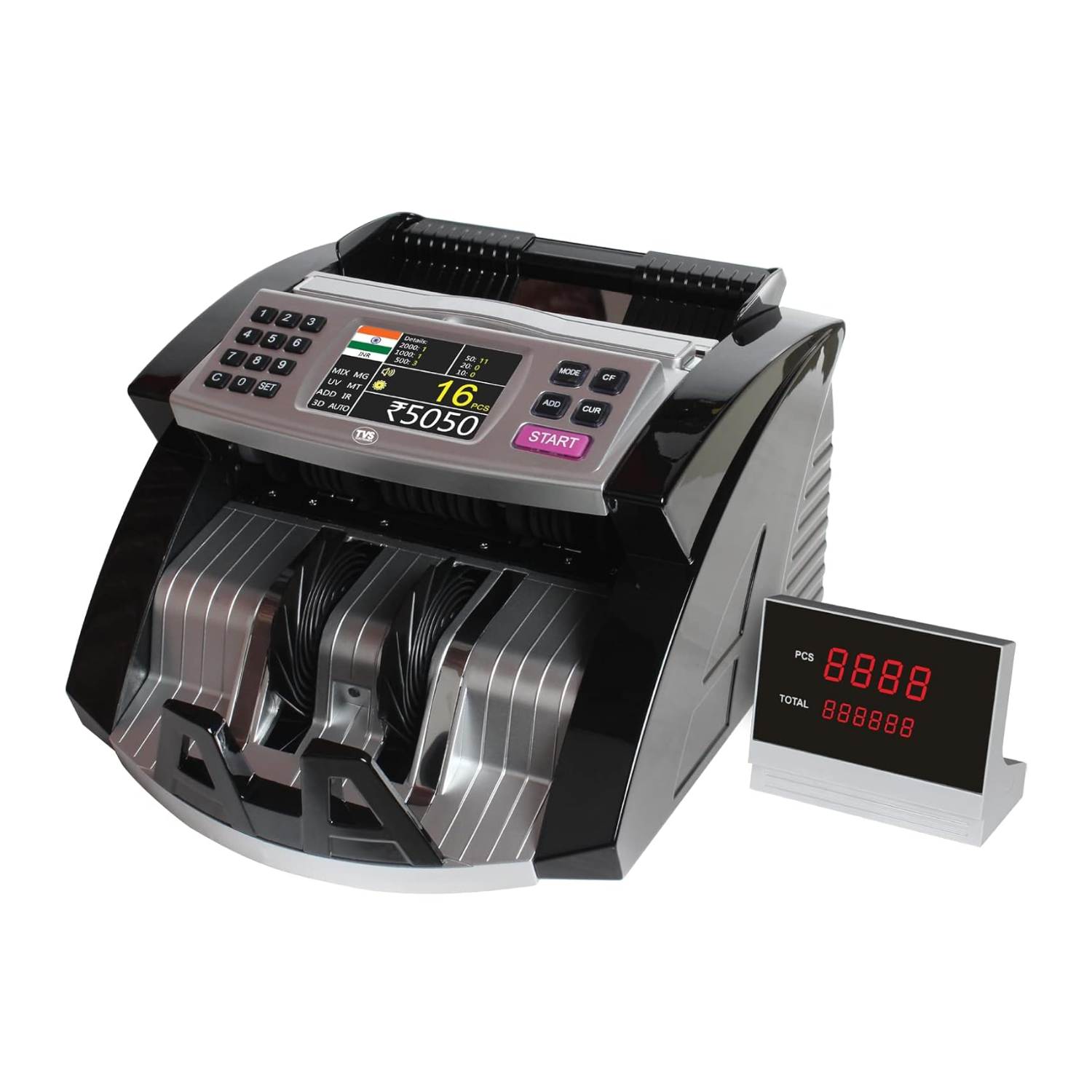 TVS CC 453 Star Plus Mixed Value Currency Counting Machine - Multi-Sensor Fake Note Detector (UV, MG, IR, 3D, Color), High Speed Cash Counter (Black)