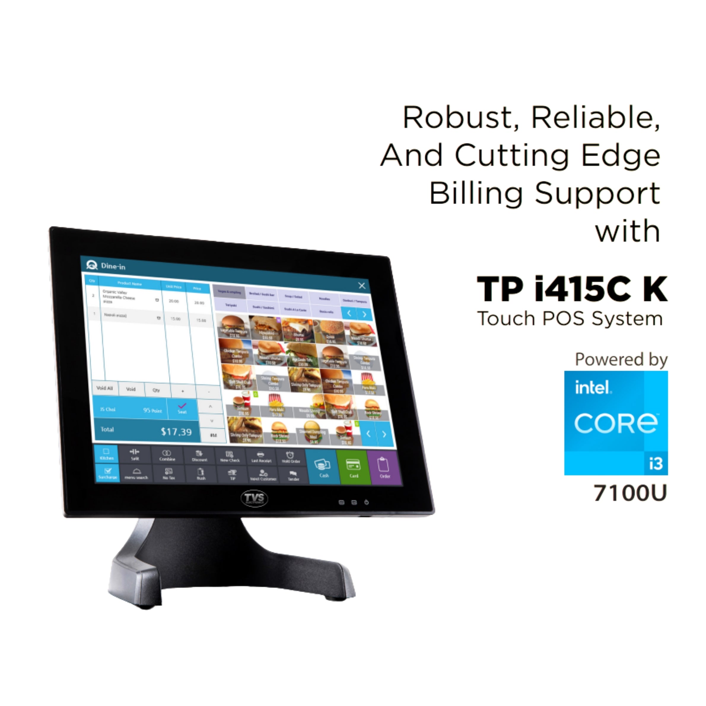 TVS Electronics TP-i415C K Touch POS System | 15" LCD, 128GB SSD, 10-Point Multi-Touch