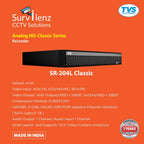 TVS Electronics SR-204L Classic 4 Channel HD DVR (H.265 Compression, 1080P HDMI/VGA Output, Smart Search, Supports up to 6TB HDD)