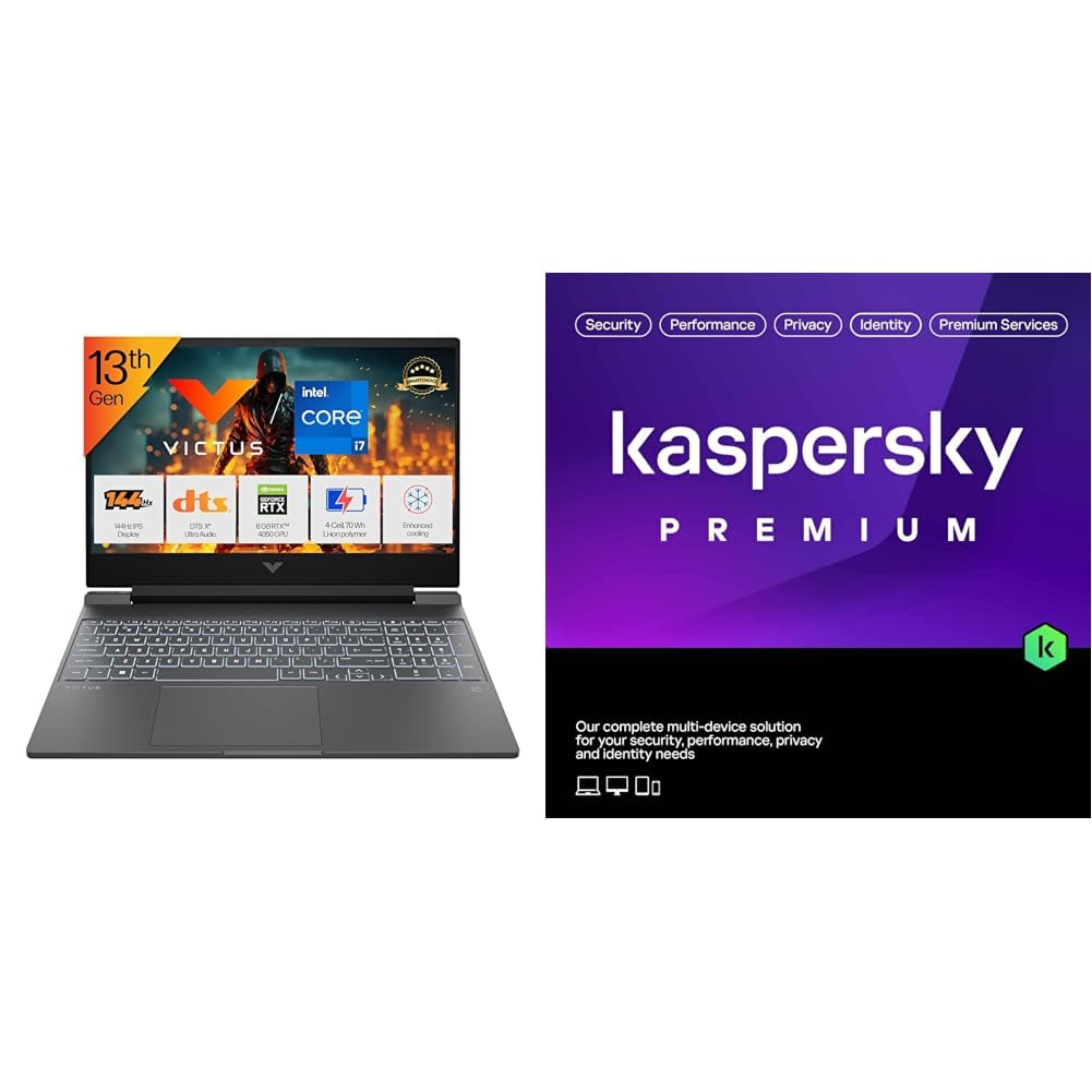 HP Smartchoice Victus 15 Gaming Laptop 15.6" FHD 144Hz - 13th Gen Intel Core i7-13620H, 6GB NVIDIA GeForce RTX 4050, 16GB DDR4 RAM, 512GB SSD, DTS:X Ultra, Windows 11, MS Office 2024, Kaspersky Premium 1-Year (Mica Silver, 2.3kg)
