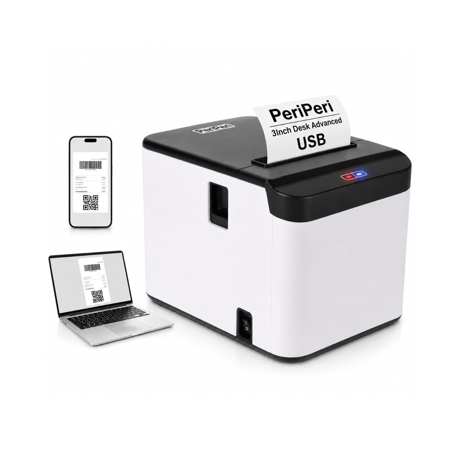 PeriPeri 80mm (3 Inch Desk Advanced) Thermal POS Receipt Printer (Auto Cutter / Inbuilt Beeper / USB Support for Android, Windows & Mac OS / High-Speed / 1 Year Warranty)