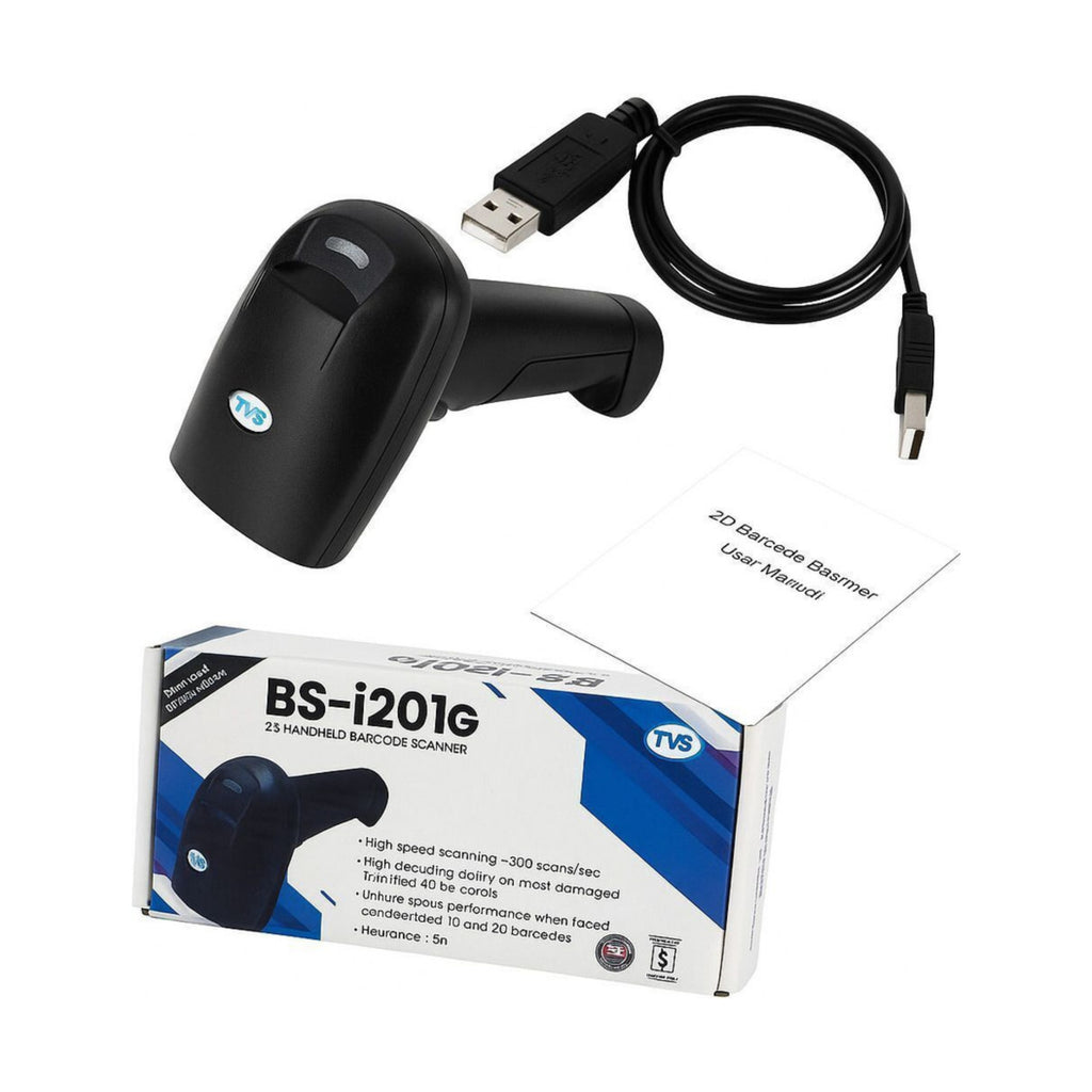TVS Electronics BS-i201G Lite Wired 2D Barcode Scanner | High-Speed QR & 1D Code Reader