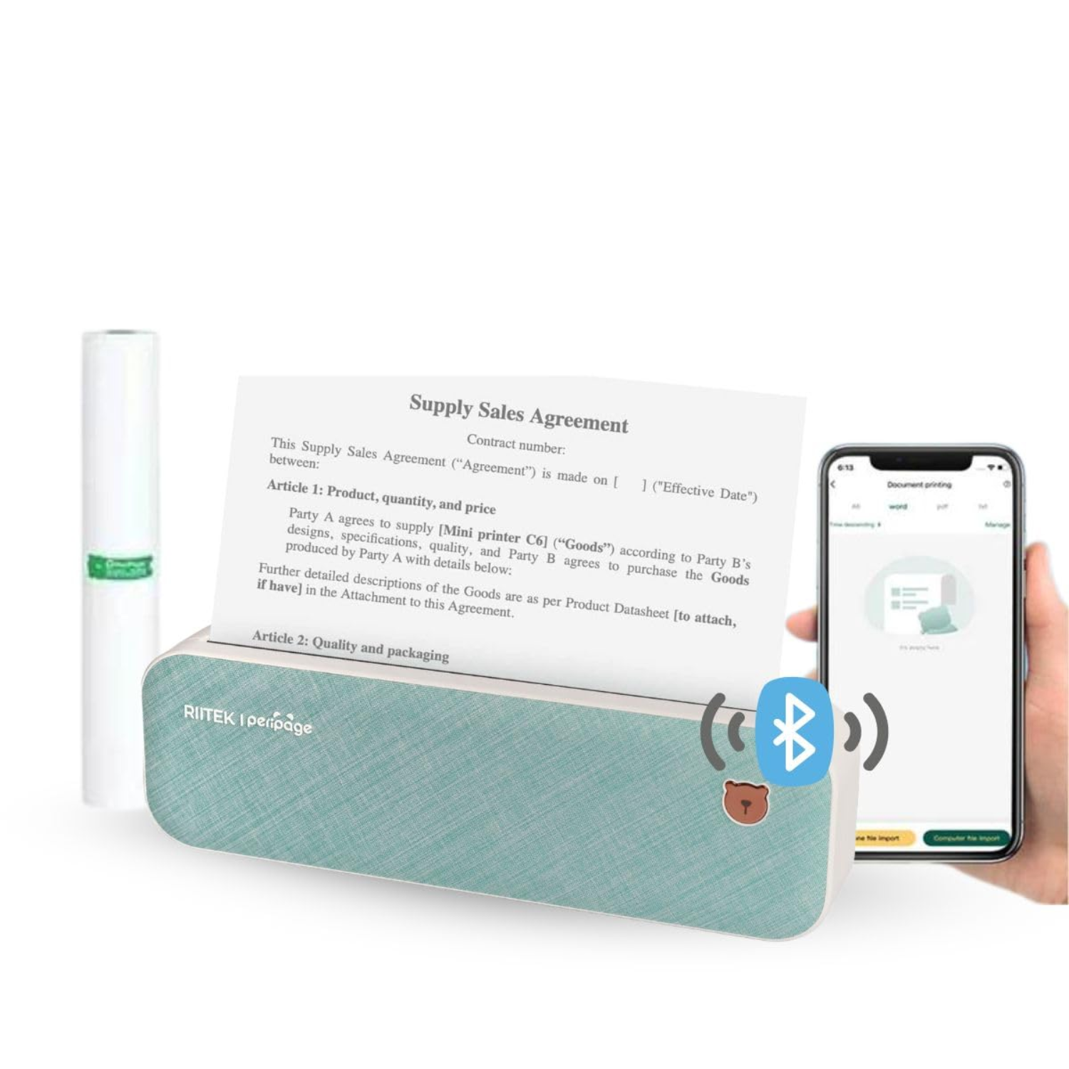 RIITEK PeriPage A4 (304DPI) Wireless Bluetooth Portable Inkless Thermal Printer (A40 Printer with Paper Roll for Pictures, Labels, Memos & Receipts / 1 Year Warranty / Blue)