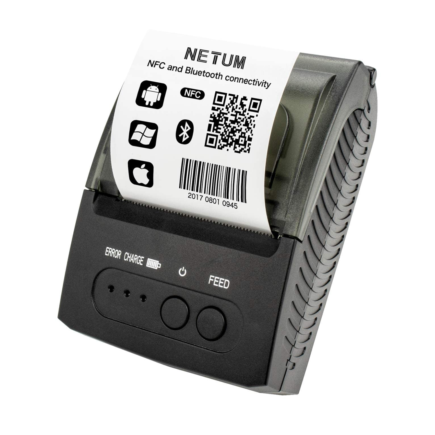 NETUM Bluetooth & NFC Receipt Printer, Portable 58mm Mini Thermal Printer (Compatible with Android & Windows / Wireless Mobile POS Billing Printer / Black)