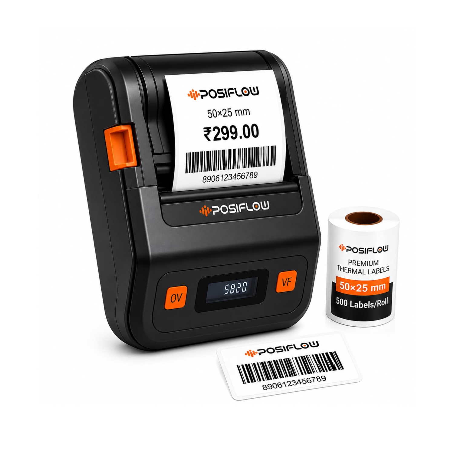 POSiFLOW PSF20 58mm Inkless Portable Thermal Printer (TagSmart 2-Inch Compact Label Printer / Bluetooth & USB Receipt, Barcode & Label Printer / Mobile & PC Support / Black & White)
