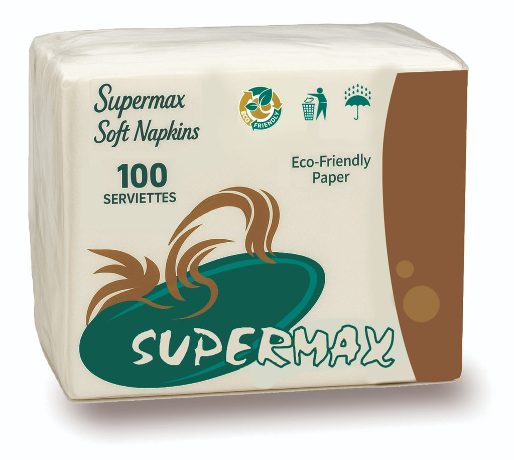 SUPERMAX Premium 2 Ply Tissue Paper Napkins | 100 Sheets Pack | Soft, Absorbent Disposable Napkins for Home, Office & Restaurant