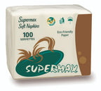 SUPERMAX Premium 2 Ply Tissue Paper Napkins | 100 Sheets Pack | Soft, Absorbent Disposable Napkins for Home, Office & Restaurant