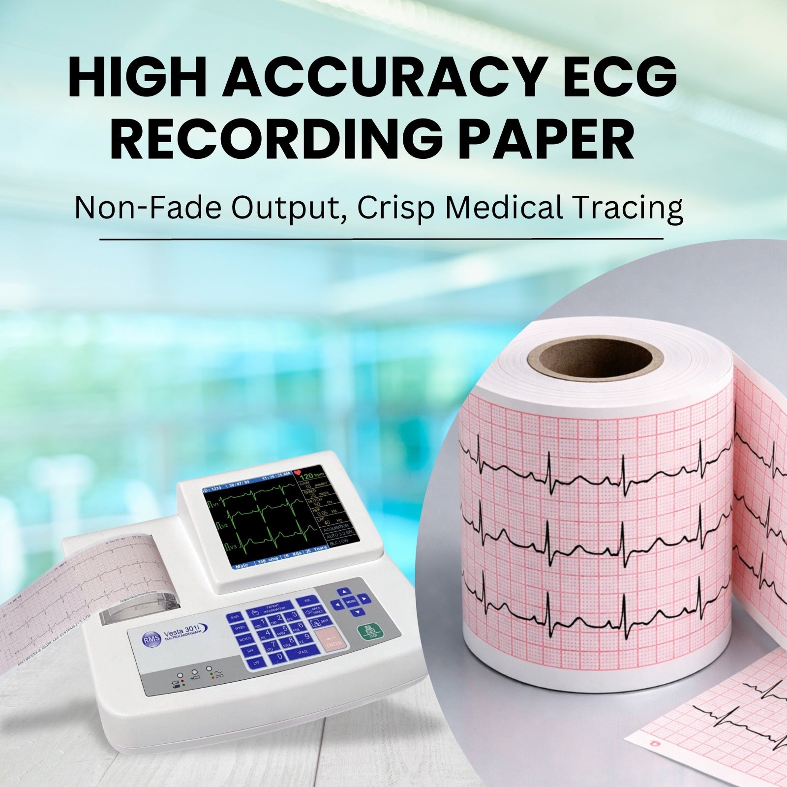 ECG Paper Roll 3 Inch 80mm x 20m | Thermal ECG Roll for 3 Channel ECG Machine | BPL, Contec, RMS Compatible