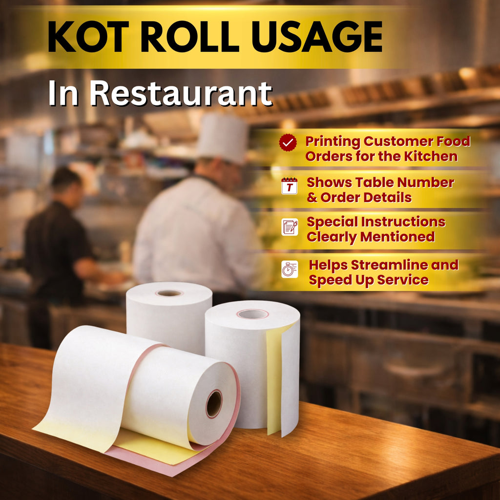 KOT Roll | Kitchen Order Ticket Paper Roll for Restaurant | Carbonless & Thermal | 57mm 76mm | Wholesale